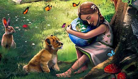 Girl holding and hugging Mother Earth